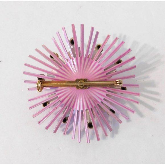 Vintage Starburst Pin Pink Purple Flower Crystals Statement Brooch Metal 2.5 In - Picture 4 of 7
